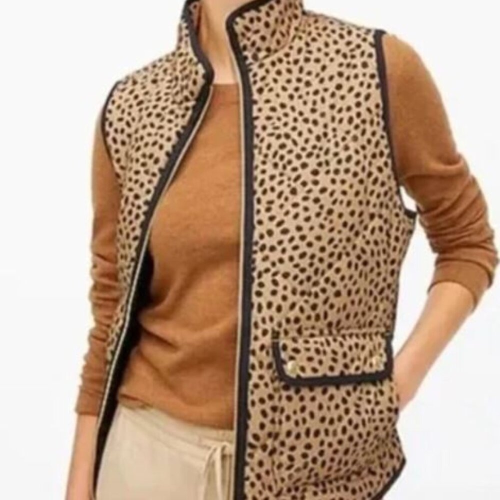 JCREW Quilted Spotted Puffer Zip-up Vest Snap Pockets - EUC